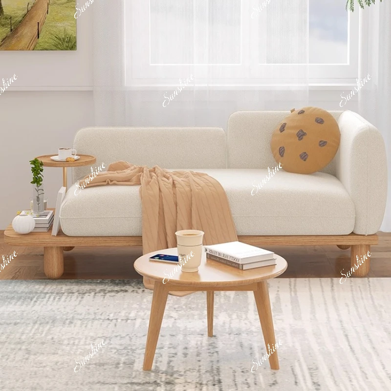 Lamb fleece sofa log cream style Japanese solid wood simple modern small apartment living room