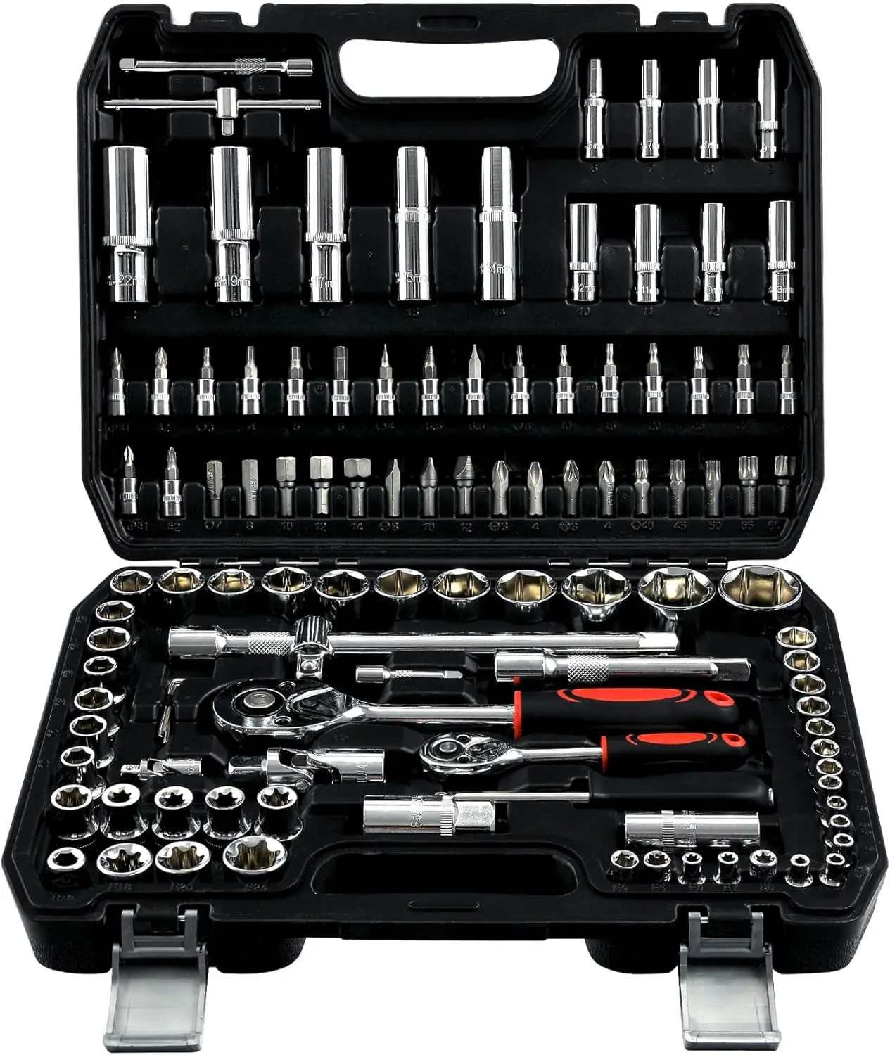 

108 Piece Mechanics Tool Set Metric And Standard 1/4' & 1/2' Socket Set, Ratchet Set, Universal Joint, Extension Bars, Quick