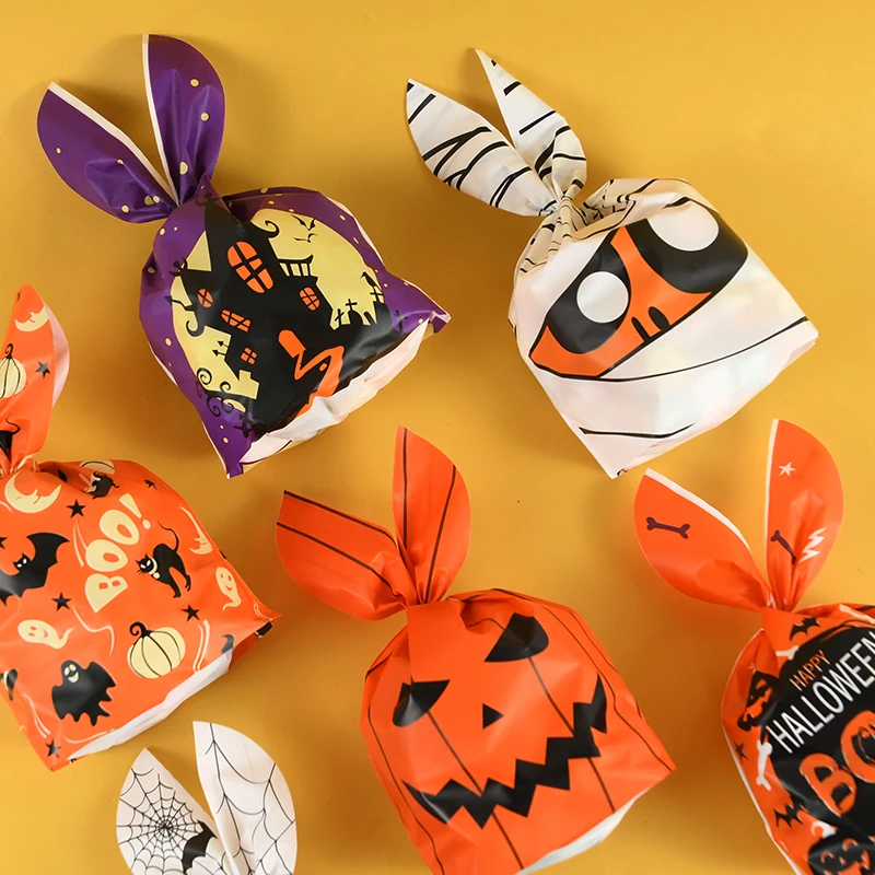 25/50pcs Halloween Candy Bags Pumpkin Bat Snack Biscuit Gift Bag Trick or Treat Kids Favors Halloween Party Decoration Supplies