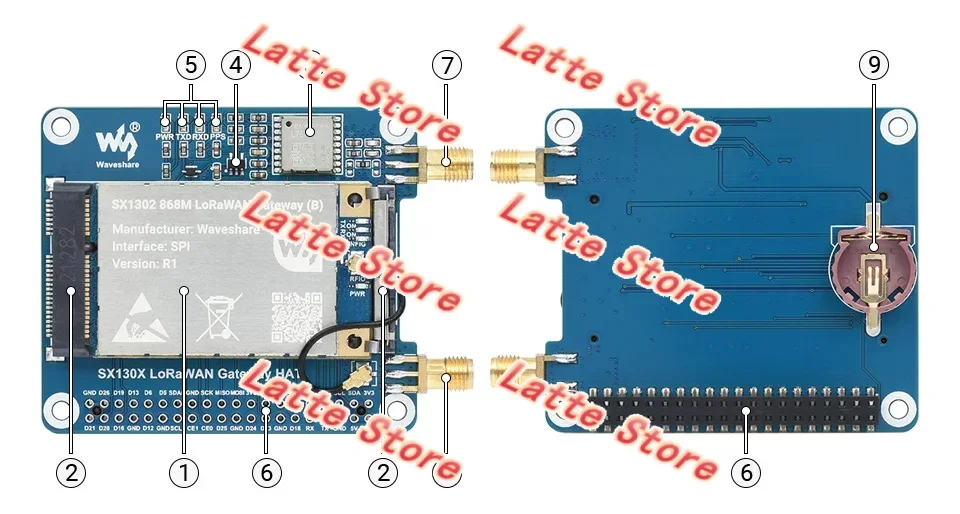 SX1302 LoRaWAN Wireless Expansion Board, 868MHz & 915MHz Dual Band Long Range High Capacity Transceiver Unit