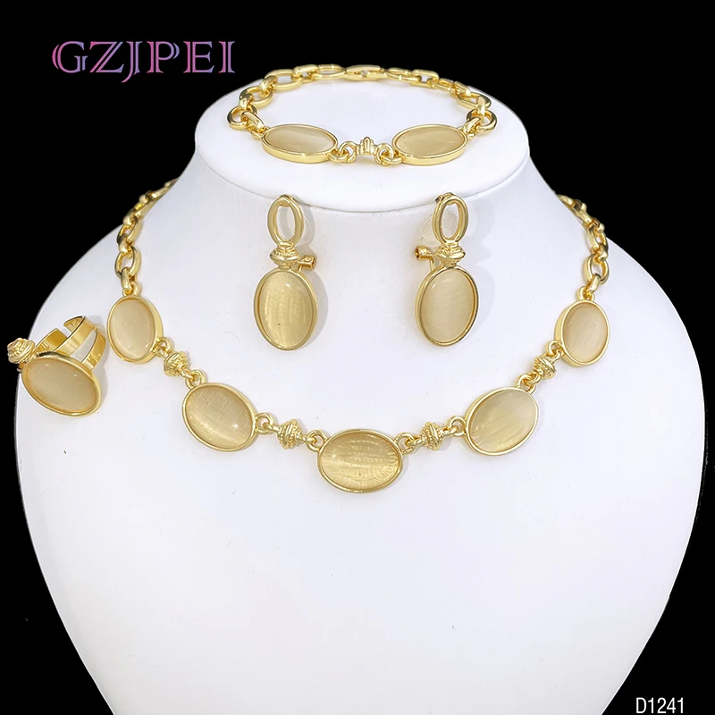 

18K Gold Plated Women Jewelry Set Luxury Design Fashion Dubai Nigeria Jewelry Necklace Earrings Ring Bracelet Wedding Party Gift