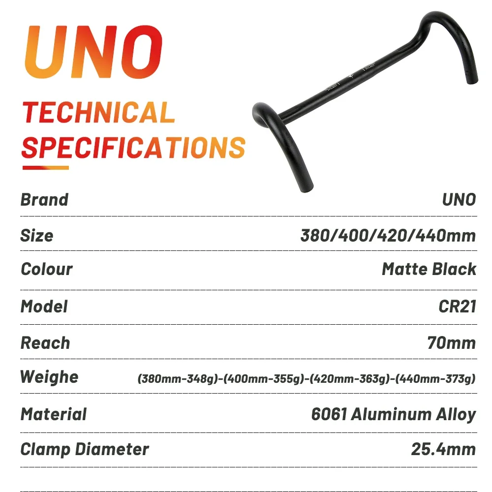 UNO Aluminum Alloy Racing Road Bike Handlebar Bent Bar Bicycle 25.4/31.8mm 380/400/420/440MM for Accessories