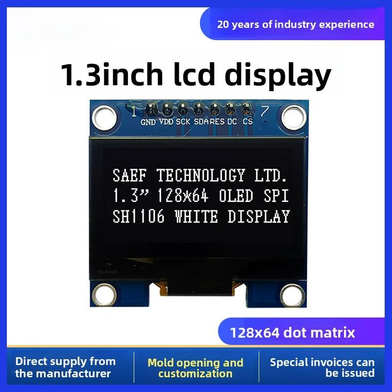 

Wholesale Price1.3InchOLEDDisplay Screen128x64Dot Matrix7PINSingle Color Display Module Available in White and Blue