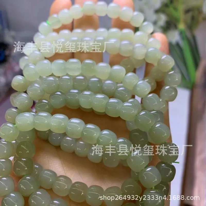 Hetian Jade, Qinghai Variety, 7X8Mm, Old-Style , Bracelet, Prayer Beads, Handmade Necklace