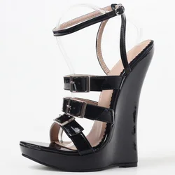 CACA 18cm Fetish Women Wedges High Heeled Sandals,Platforms Summer Stage Pole Dance Shoes,Ankle Buckles Straps,Gladiator Custom