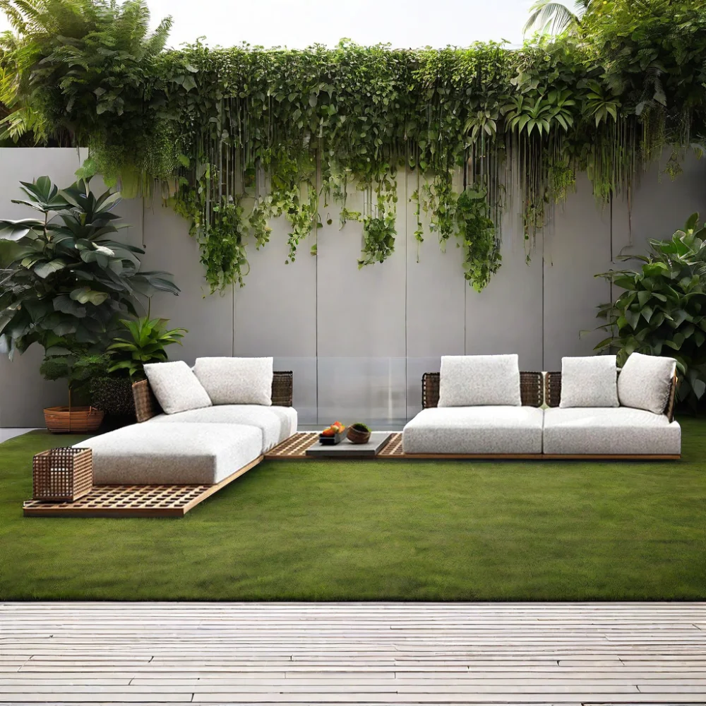 Modern Luxury Outdoor Furniture Set Natural Rattan Teak Wicker Aluminum Frame PE Material Contemporary Style Patio Garden Hotel