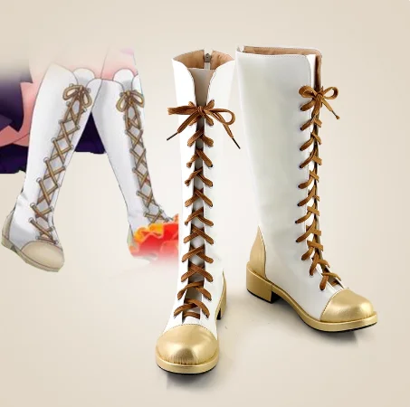 

Woman Tsuyuri Kanawo Boots Demon White and Golden Shoes Halloween Cosplay Tsuyuri Kanawo Prop Boots