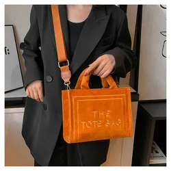 Female Square Tote Crossbody Bag Aesthetic Velour Elegant Letter Print Ladies Shoulder Bags Top Handle Women's Charisma Handbags