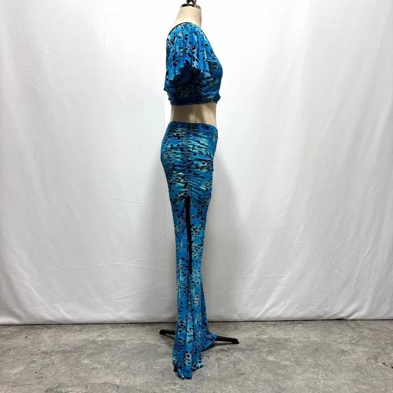 customized belly dance costume new niche printed mesh practice suit set Eastern dance costume pants exposed bellydancing wear