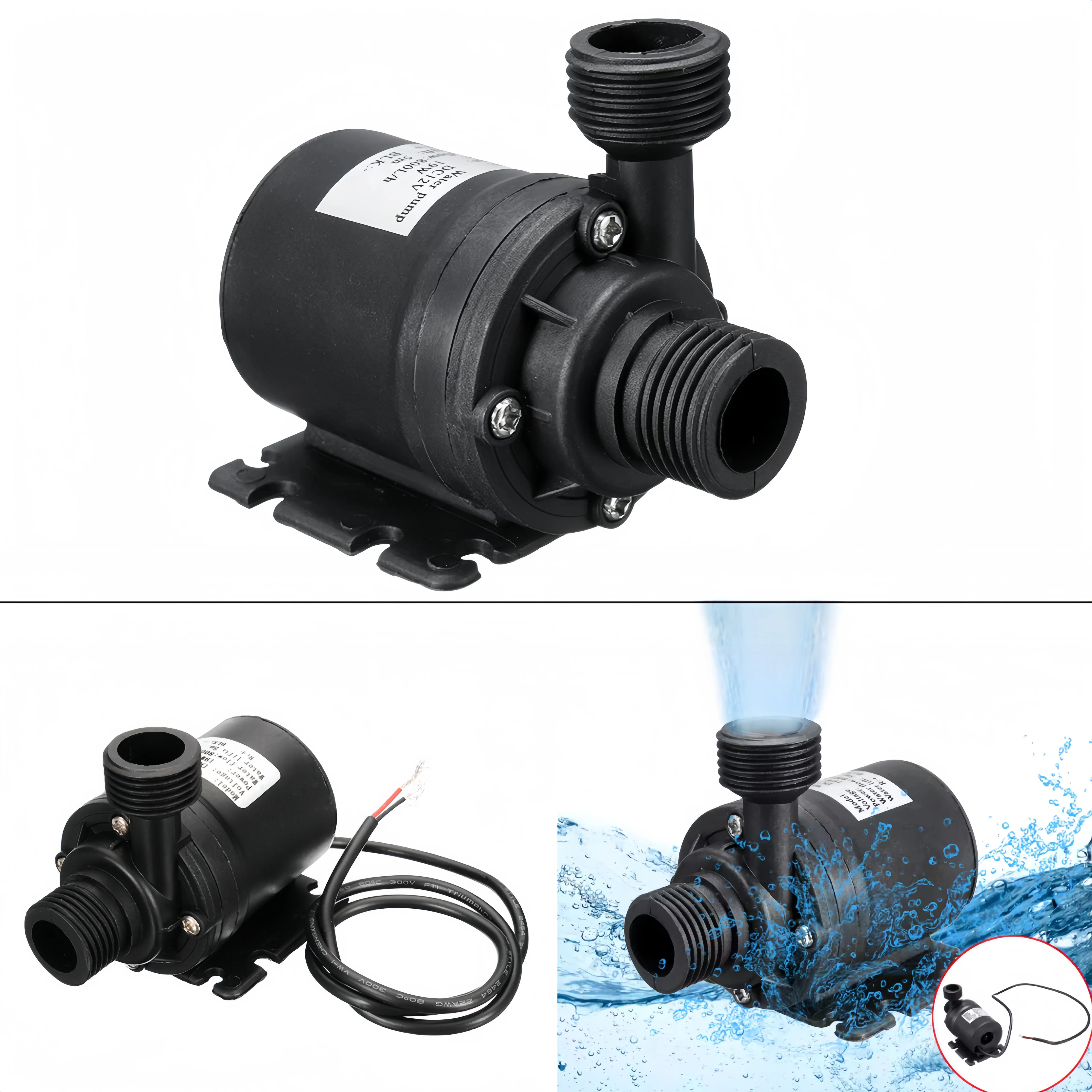 Bomba de agua sumergible de 12V CC, 800L/H, 5M de cabezal, Motor sin escobillas con energía Solar, bomba de circulación de agua caliente para fuente de estanque de jardín