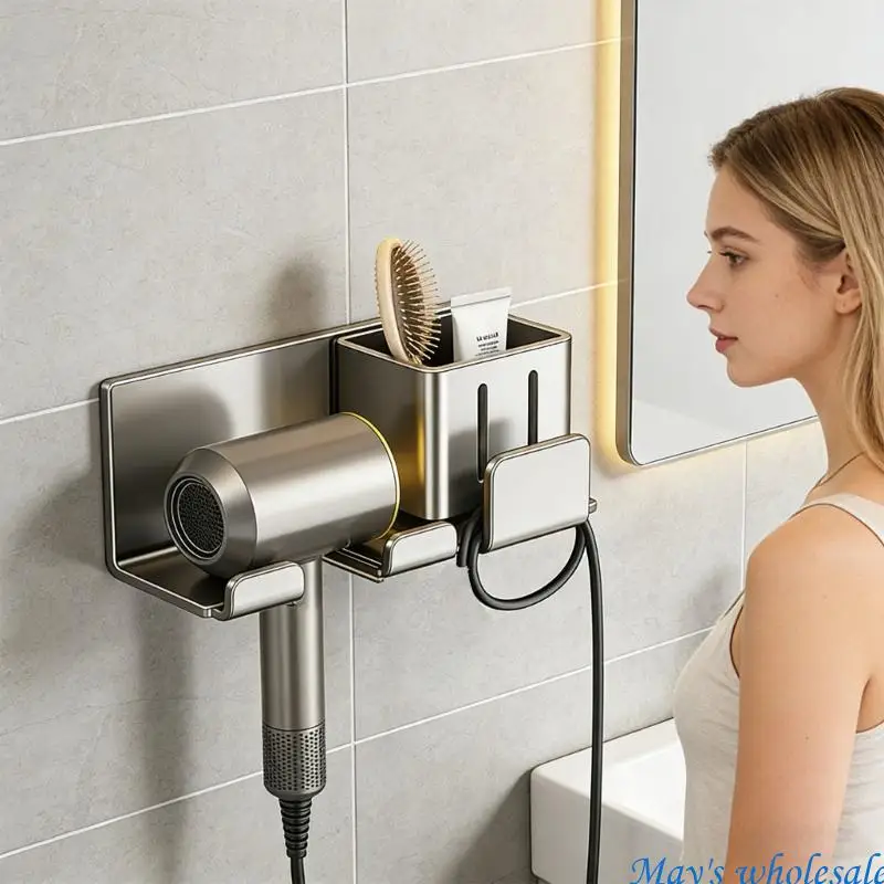 Bathroom Storage Organizers For Hair Dryer Waterproofed Plastic Wall Mount 448A