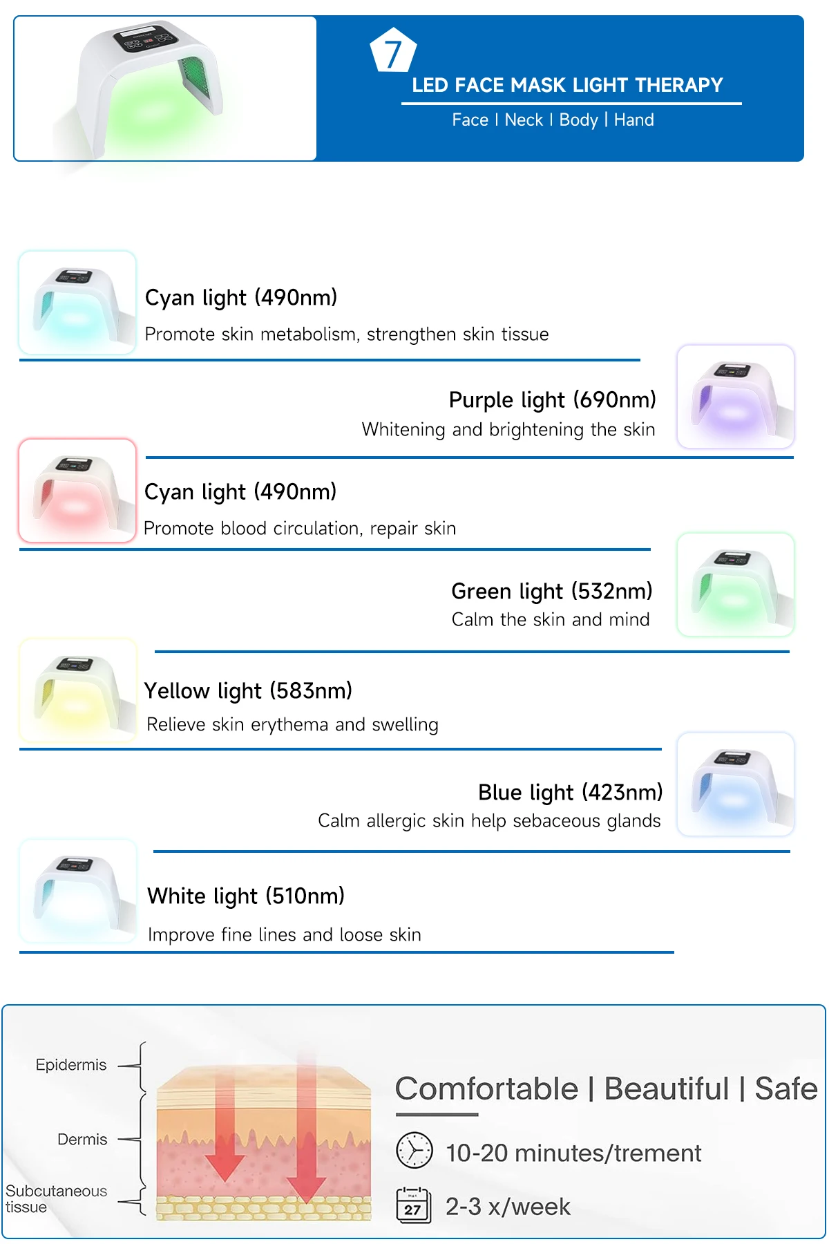 New LED Face Mask 7 Colors LED Facial SPA Device Skin Rejuvenation Light PDT Photodynamic Beauty Machine For Skin Care Equipment