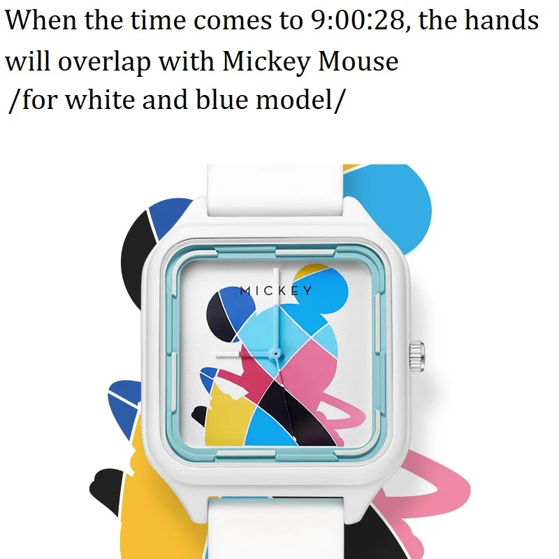 Disney Mickey Mouse Children Quartz Wristwatch Rectangle Catoon Dial Noctilucent Design Boy Girl Unisex Student Teenagers Clock