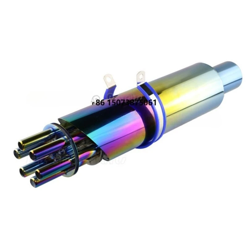 2.5" Inlet Universal Stainless Steel Rotating Gatling  Exhaust Pipe Straight-through  Muffler for Motorcycle, Car