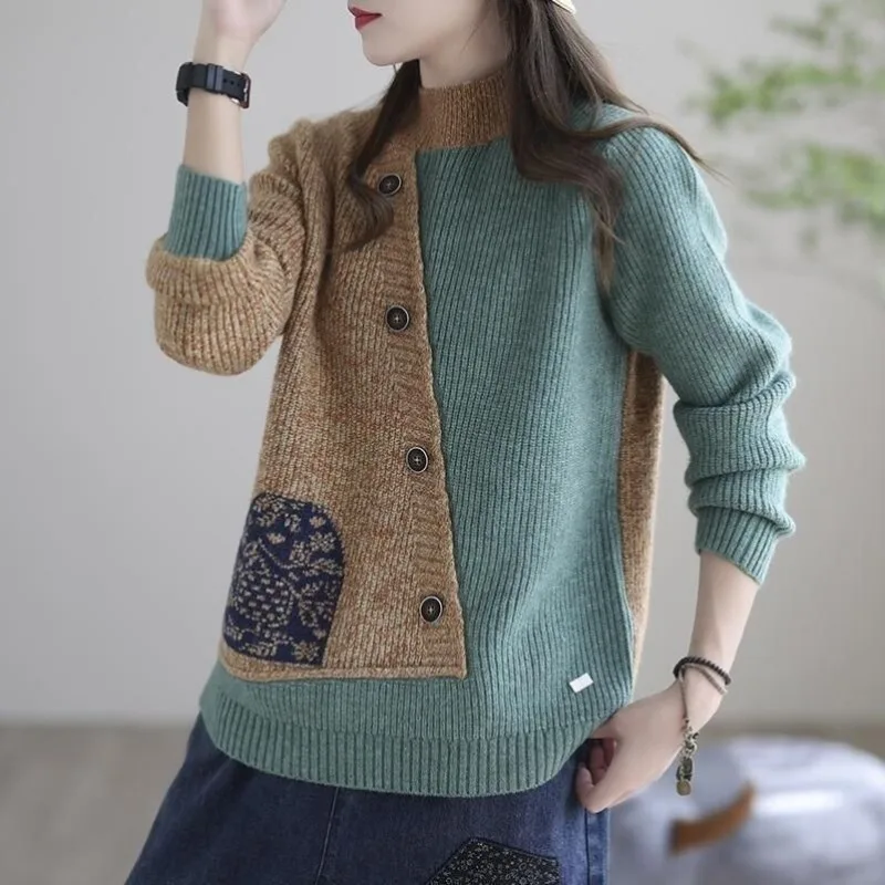 

Loose Ladies Pullovers Elegant Winter 2025 Offers Sale All Cheap Fall Sueters De Mujer Youthful Splicing Women's Knit Sweater
