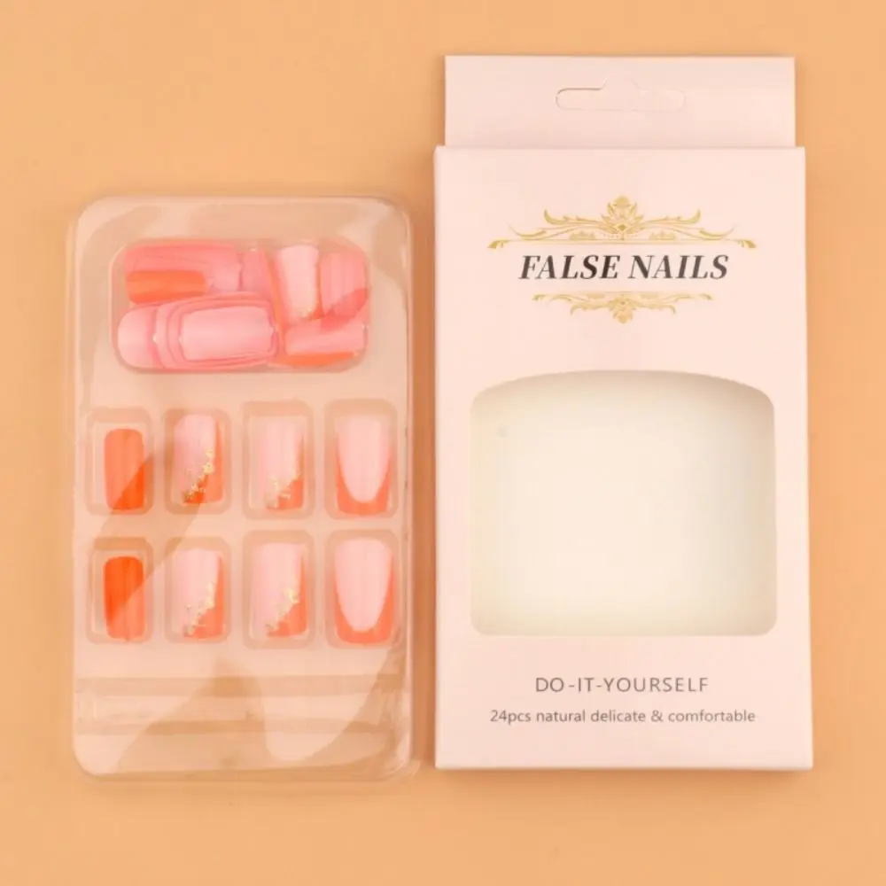 패션 롱 스퀘어 인조 손톱 프렌치 호일 가짜 Nials 오로라 분리형 프레스 온 네일 DIY