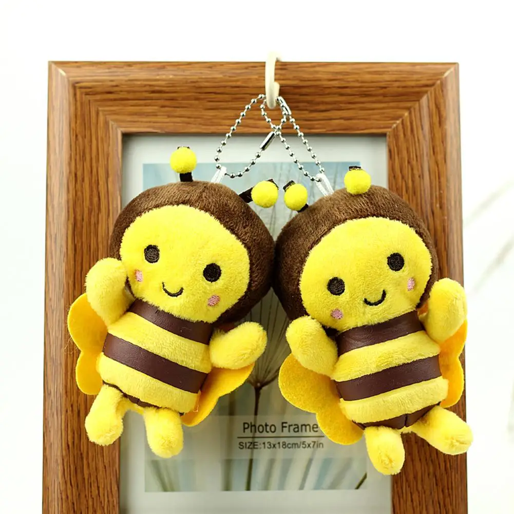 Cute Bee Keychain Mini Stuffed Kawaii Backpack Charm Bag Pendant Keyring Gift For Girls Friends