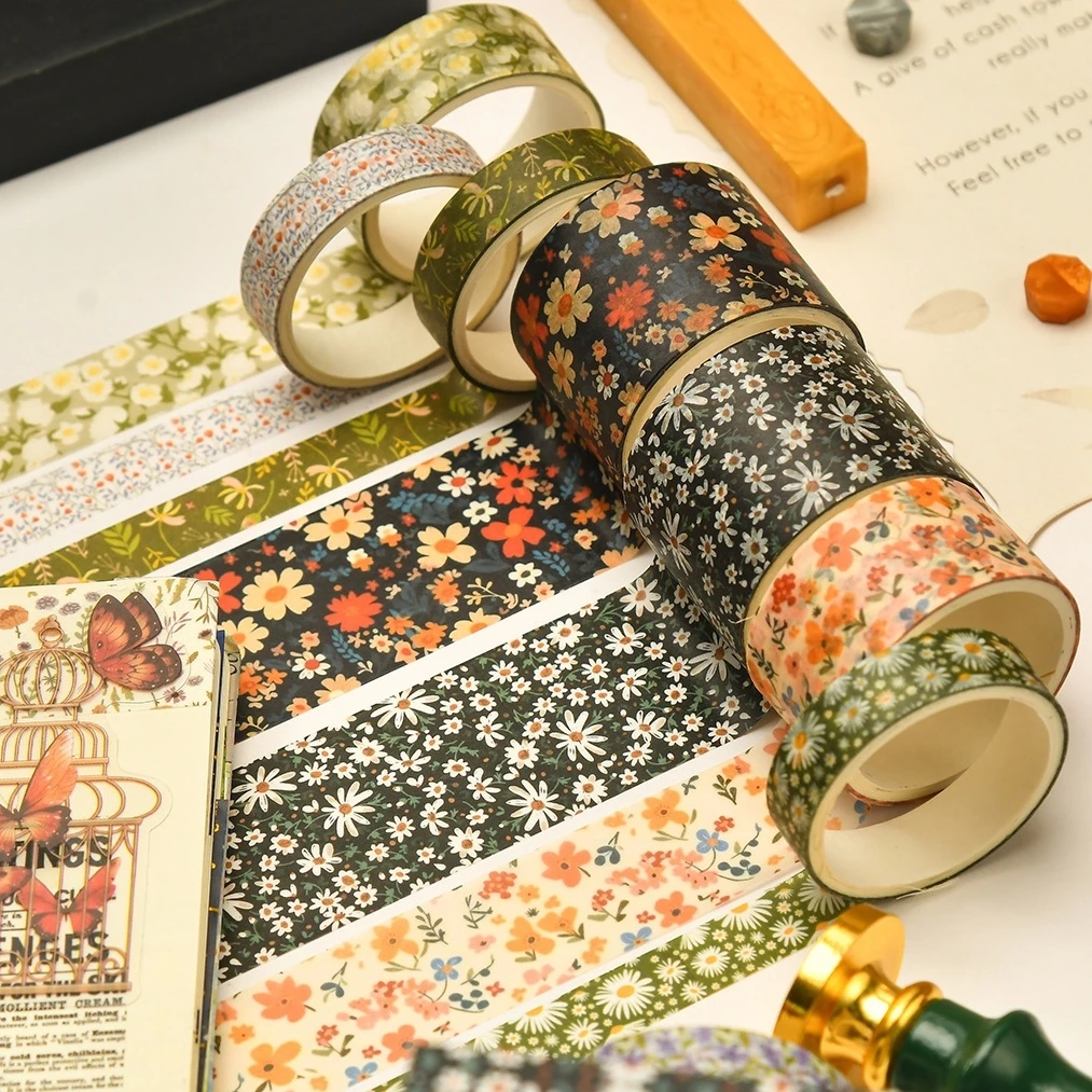 12pcs Autumn Flowers Washi Tape Set Retro Floral Adhesive Masking Tapes Decoration Stickers A7590