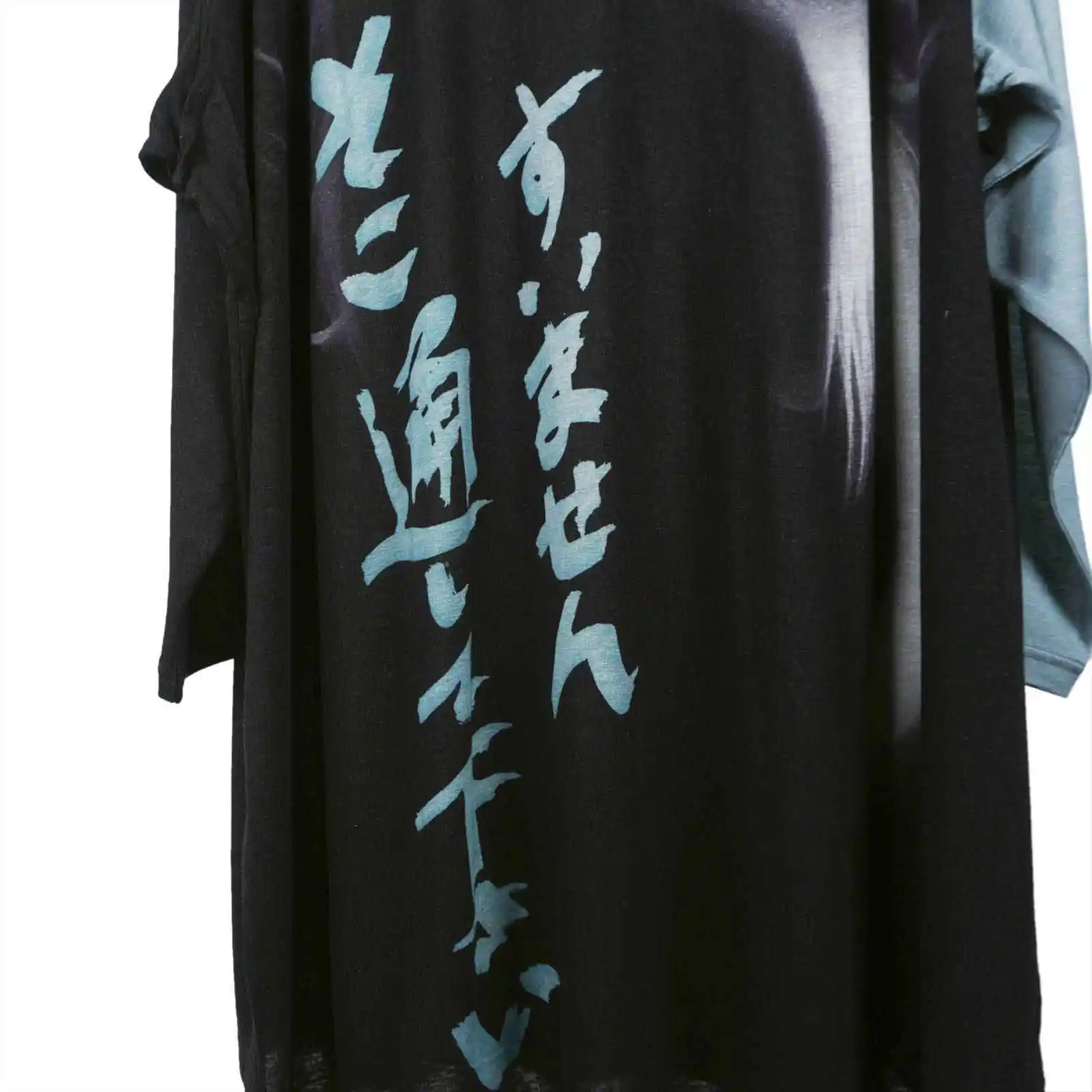 TOP-YAMAMOTO Japanese Original Design Dark Niche Round Neck Black Printed Long Cotton T-Shirt