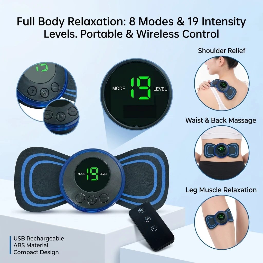 Portable Mini Neck Massager Patch USB Rechargeable Full Body Tapping Massager for Shoulder Back Waist Pain Relief