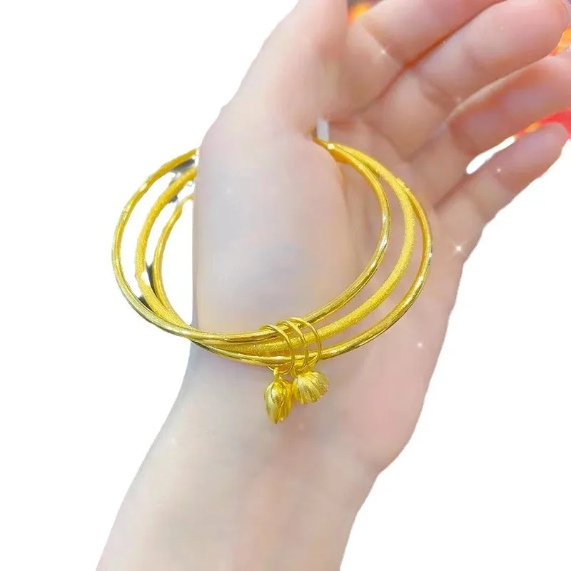 High quality AU750 gold three lives three generations women\'s simple temperament 24K gold three circle bracelet does not fade