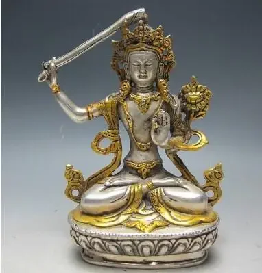 146-cm--estatua-de-budismo-tibetano-dorado-de-bronce-plateado-chino--buda-manjushri