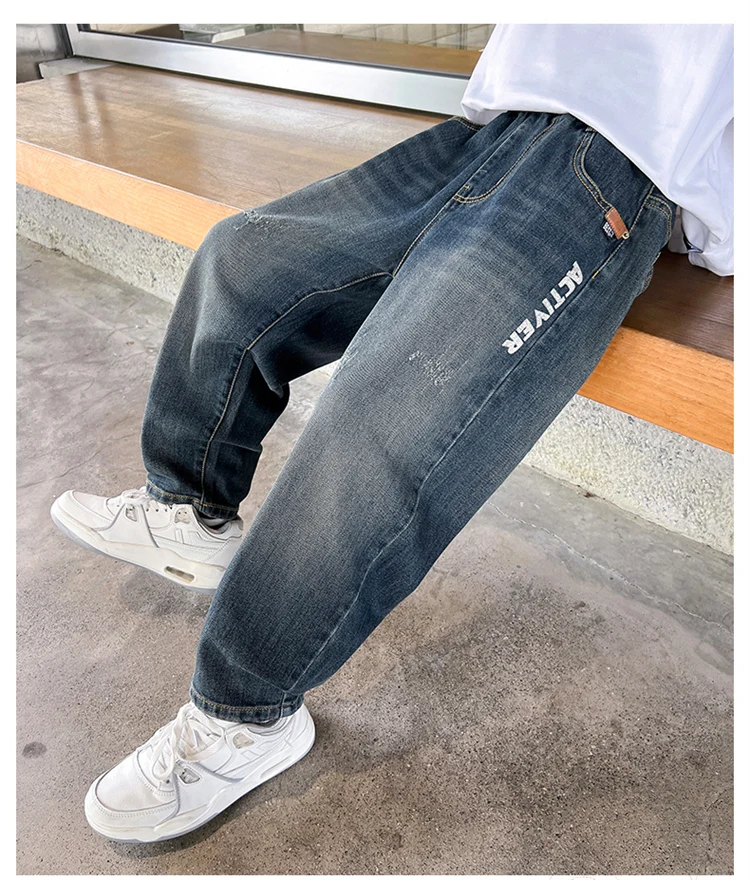 Heißer Verkauf Kinder-Jeans mit Taschen für Jungen Neue Frühlings-Jeans mit elastischem Bund Hochwertige Teenager-Jeanshosen – Detail 9
