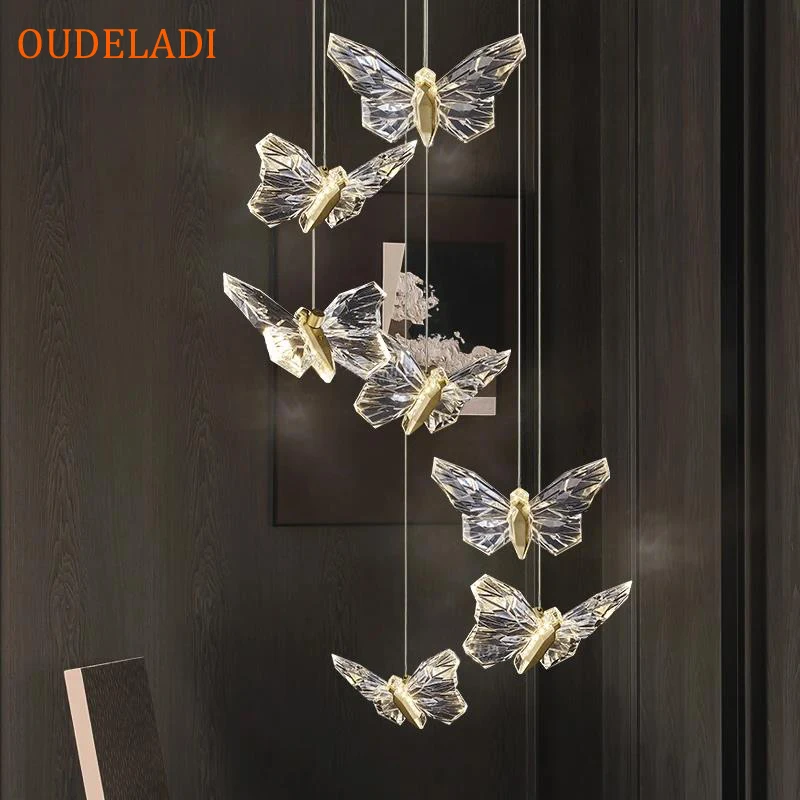 

Crystal butterfly pendant lamps indoor home decor LED lighting bedroom bedside hotel lobby stairs Hanging light fixtures