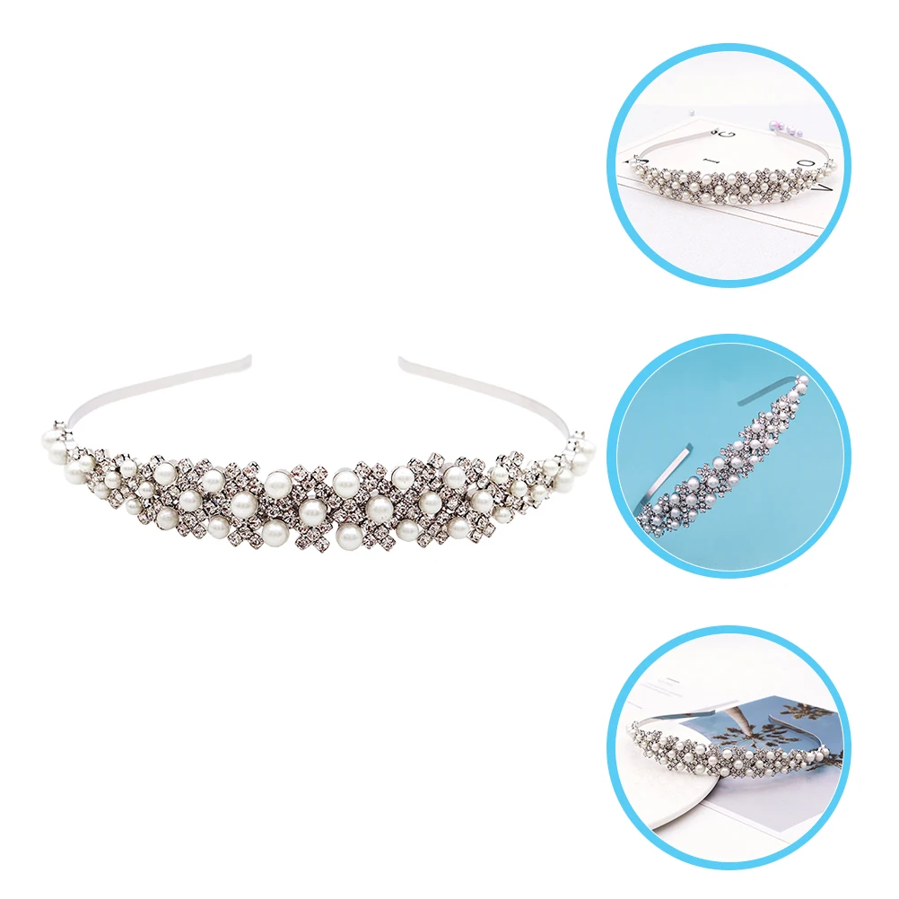

Luxury Rhinestone Headband Bridal Wedding Hair Accessories Silver Metal Pearl Crown Headpiece for Parties Family