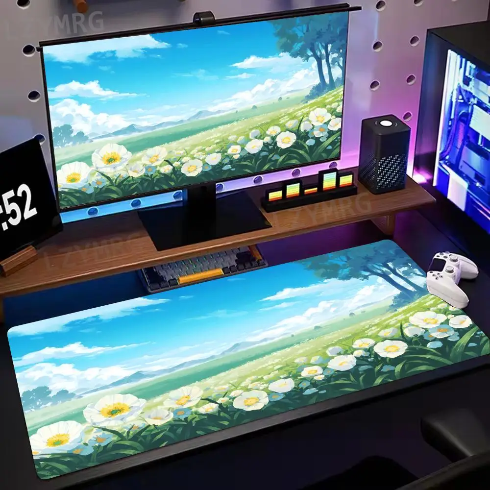 لوحة ماوس ذات مناظر طبيعية على شكل زهور الربيع، ملحقات مكتبية كبيرة مطاطية مضادة للانزلاق، لوحة ماوس للمكتب والألعاب، سجادة لوحة المفاتيح، سجادة ديكور
