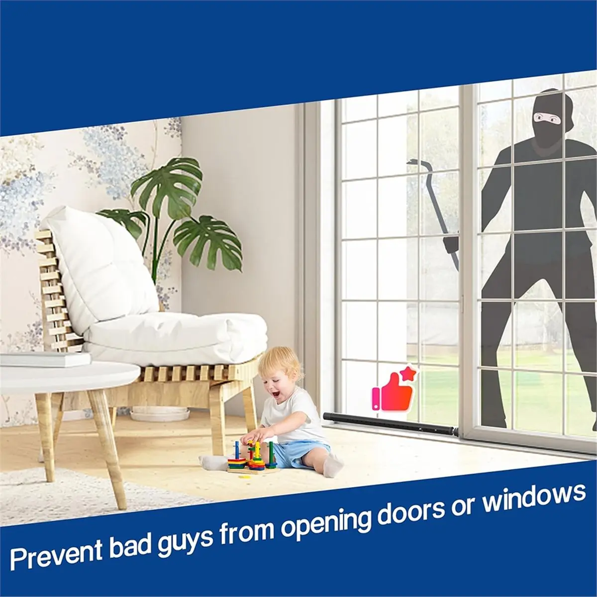 A20I Sliding Door Security Bar 17-50 Inch Adjustable with Rubber Tips, Sliding Door Lock Bars, for Window Safety Bars Home