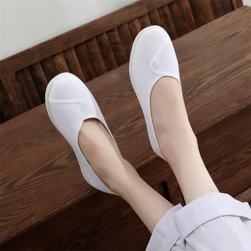 柔らかい布製ワークシューズ レディース ホワイト フラットソ - Women'S Shoes For Standing All Day のレビューと価格