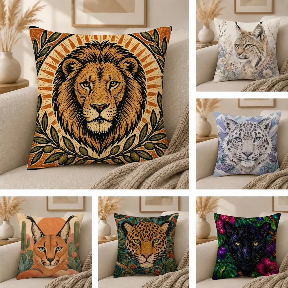 Wild Cat Wall Art Decor Cushion Cover  Plush Fabric Soft Double Sided Print Sofa Cushion Cover Throw Pillow Covers