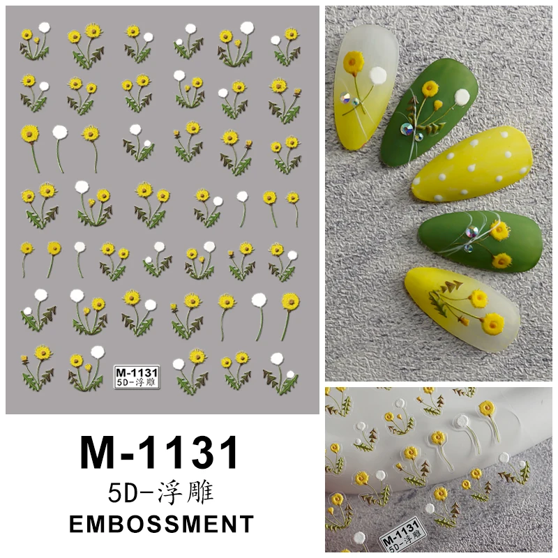 Nail Art Stickers Decals 5D Embossed Self-Adhesive Cartoon Flower Butterfly Star Nail Stickers image 5