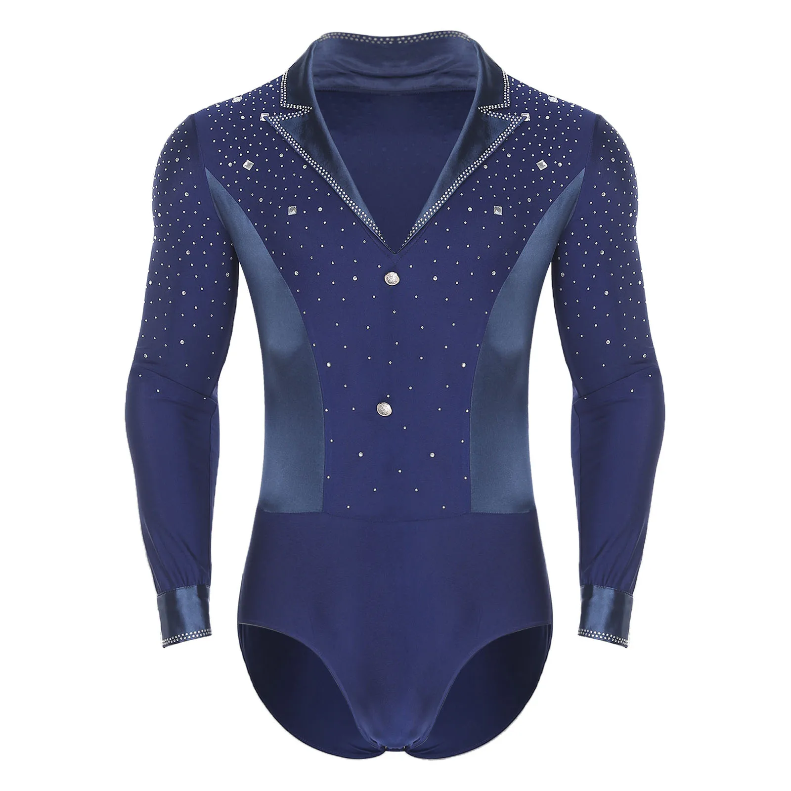 

Dance Shirts Men Leotard Latin Ballroom Tango Rumba Dance Ballet Gymnastics Unitards Bodysuit Long Sleeve Figure Skating Costume
