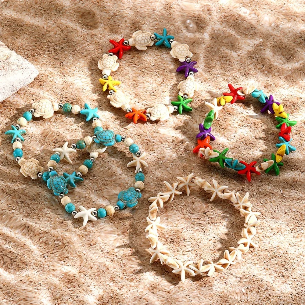Sea Series Starfish Beaded Bracelet Bohemian Ornaments Turtle Woven Bracelet Jewelry Colorful Shell Beaded Handstring Beach