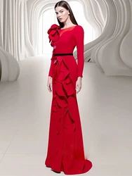 HIGH STREET Newest 2026 Designer Vestido Women's Long Sleeve Petal Appliques Formal Gown Long Maxi Dress