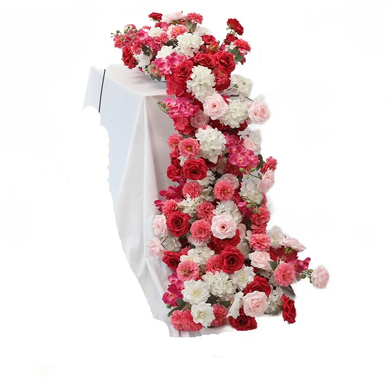 

Waterfall table flower birthday photo props, hotel high-end table flower engagement banquet