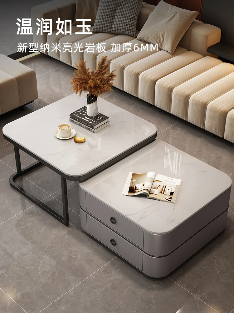 Tea table, living room, new minimalist small unit, balcony table, modern and minimalist combination rock plate tea table