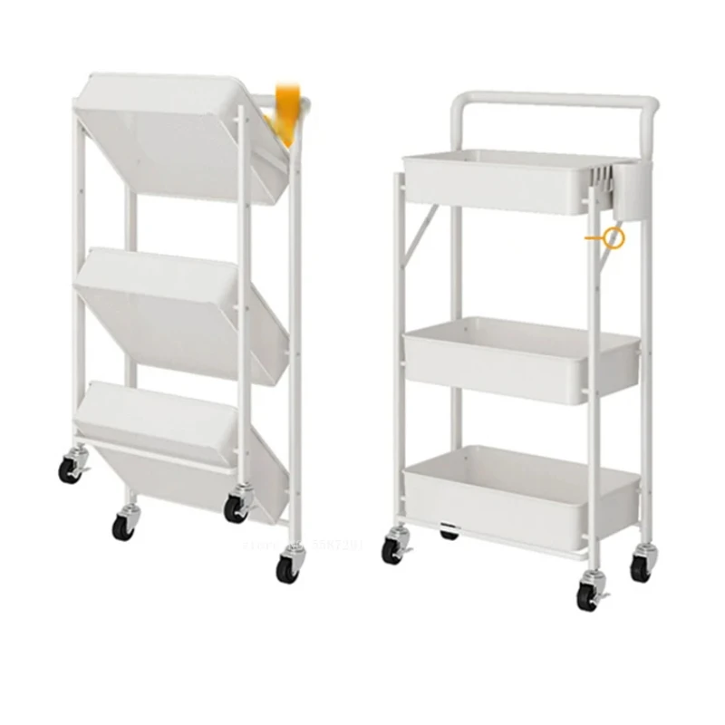 

Heavy Duty Foldable Metal Rolling Rack Cart, 3 Tier Storage Organizer Shelves with Wheels, Basket Trolley for Kitchen Bathroom