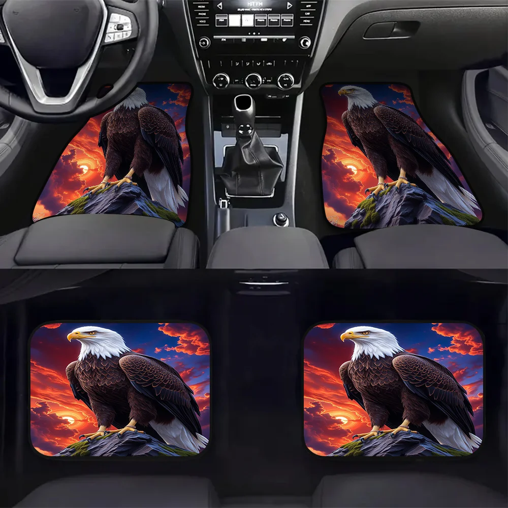 4pcs Bald Eagle Sunset Sky Pattern Auto Mats - Durable Polyester, Easy Maintenance, Fits Hatchbacks & SUVs, Perfect For Travel W
