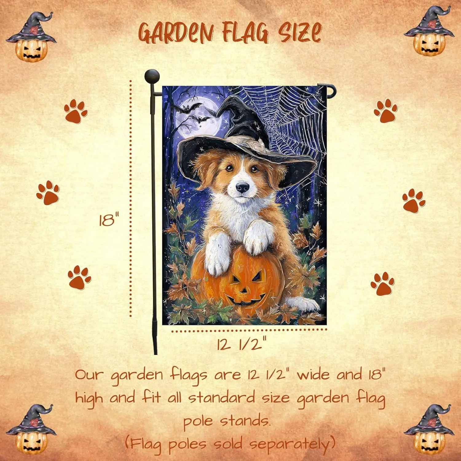 Nova Scotia Duck Toller Witch Dog Garden Flag for Outdoor Autumn Yard Banner with Pumpkins Lawn Party Home Garden Display Ho zzo