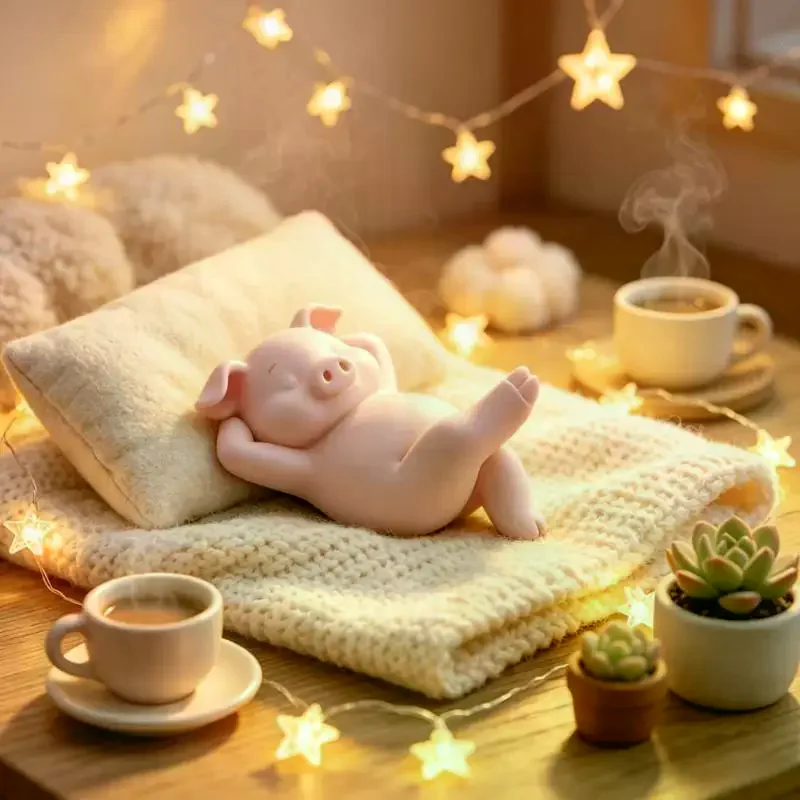 Cute Reclining Lazy Pink Pig Figurine 3D Print Mini Relax Piggy Statue Kawaii Desktop Ornament Home Bedroom BookShelf Decor Gift