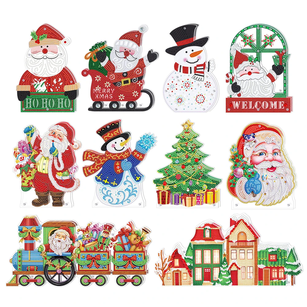 DIY Diamond Painting LED Light Christmas Tree Snowman Double-side Drill Night Light Arts Crafts Lamp Festival Xmas Home Decorati