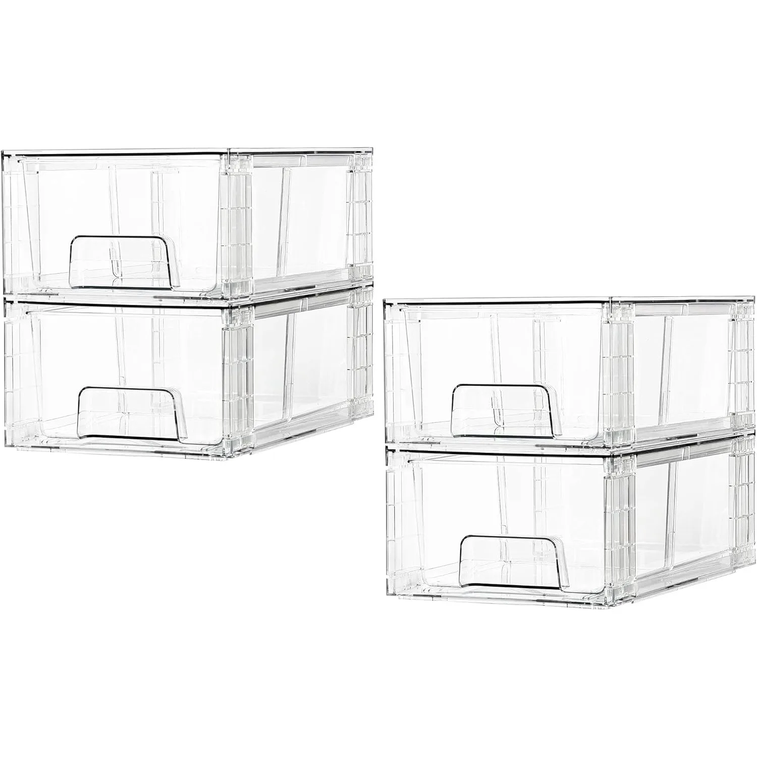

4 Pack Stackable Storage Drawers,Clear Acrylic Drawer Organizers with Handles, Easily Assemble for Fridge, Bathroom,Kitchen