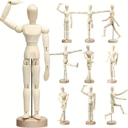 8'' Wooden Artist Manikin, Sketching Articulated Jointed Mannequin, Wood Human Figure Model For Home Office Desk Decoration