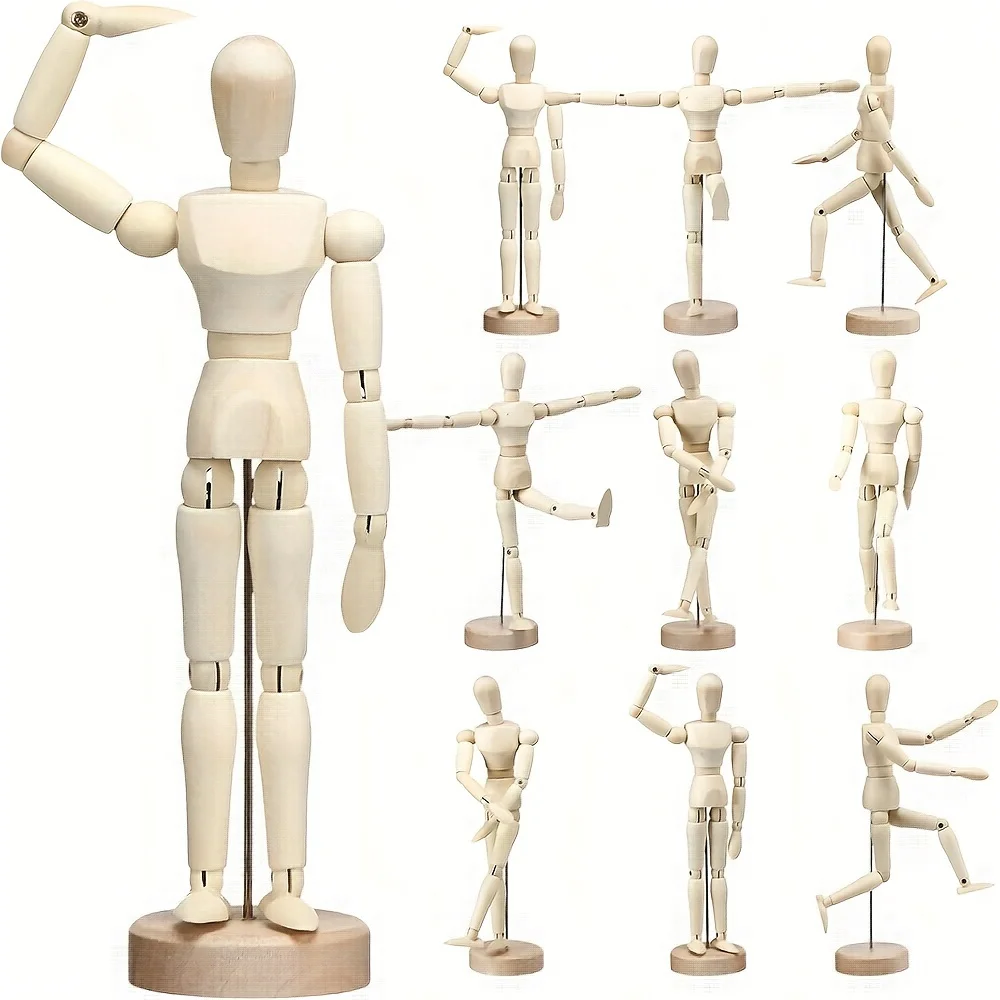 8'' Wooden Artist Manikin, Sketching Articulated Jointed Mannequin, Wood Human Figure Model For Home Office Desk Decoration