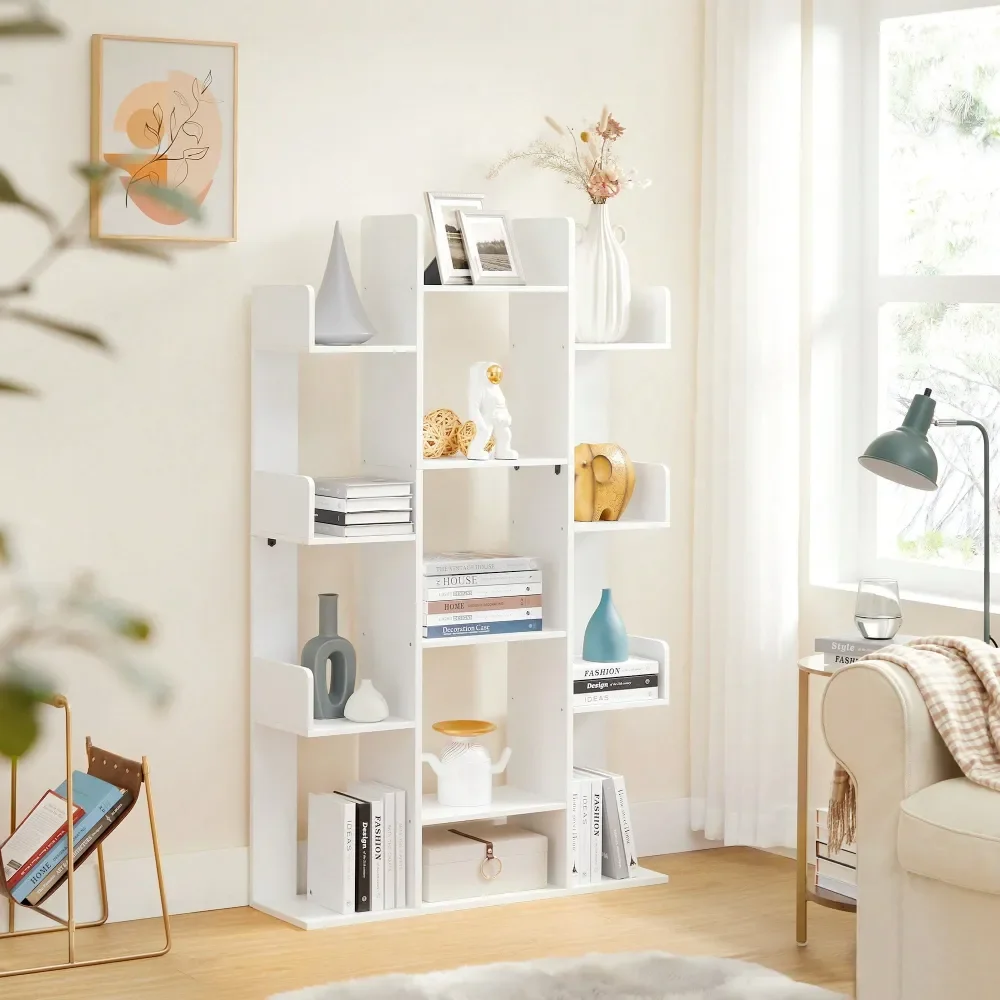 

Bookshelf, TreeShaped Bookcase With 13 Storage Shelves, Rounded Corners, 9.8 D X 33.9 W X 55.1 H