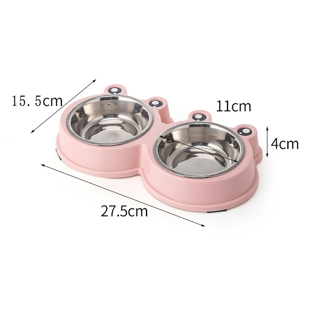 Cute Frog Shape Pet Feeder Stainless Steel Double Bowl Cat Puppy Feeding Supplies Small Dogs Universal Drinking and Feeding Dish