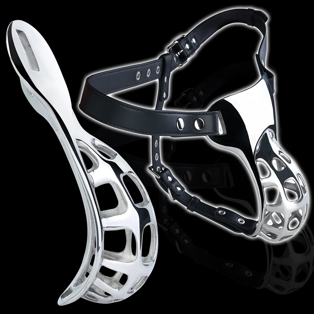LEZEE Male Chastity Cage Cock Cages Heavy Metal Underwear Dick Pocket With PU Chastity Belt Penis Ring Bondage Sex Toys For Men